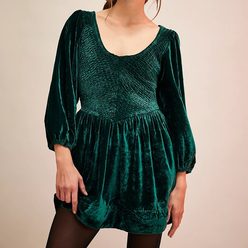 NWT Free People Farrier Velvet Mini Dress, Pine color, Size Small